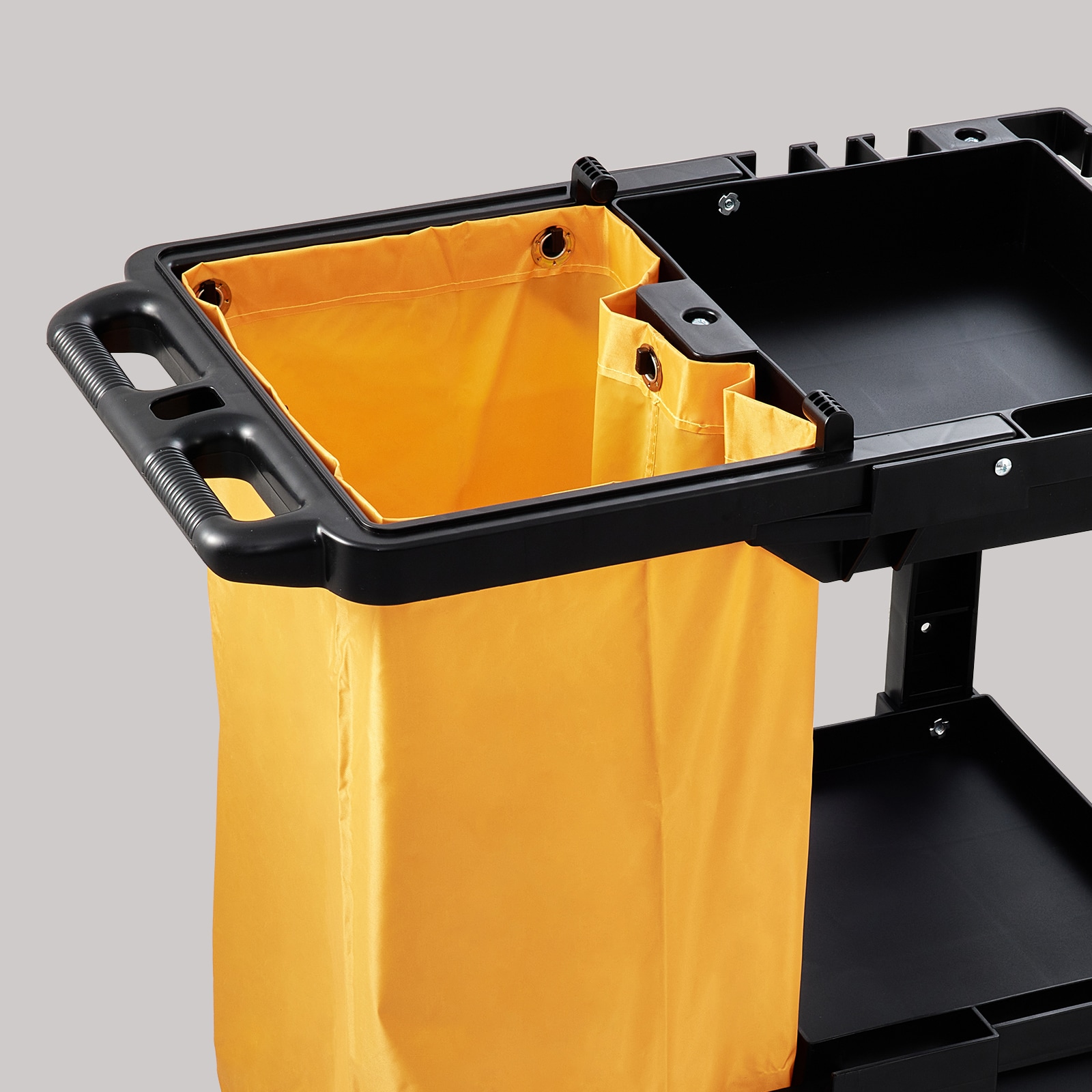 Cleaning Cart, 3-Shelf Commercial Janitorial Cart, 200 Lbs Capacity Plastic Housekeeping Cart, With 25 Gallon PVC Bag, 47 X 20 X 38.6in, Yellow&Black_maomaolike.com
